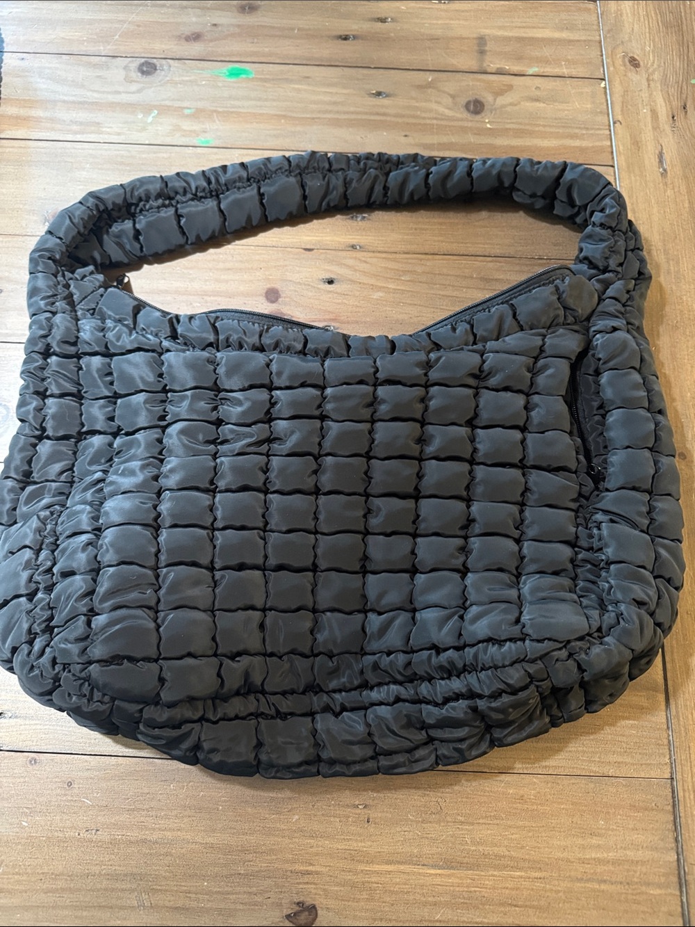 Quilted Puffer Shoulder Bag in Charcoal Black